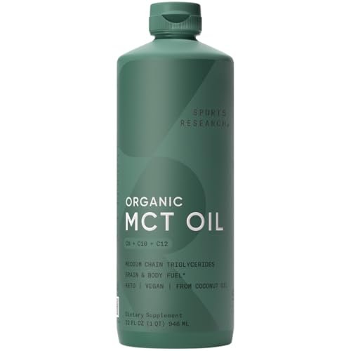 Sports Research Bioaktives MCT-Öl aus Kokosnüssen – Keto & Vegan, mit C8, C10 & C12 – Geschmacksneutral – 946 ml