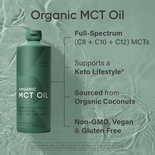 Sports Research Bioaktives MCT-Öl aus Kokosnüssen – Keto & Vegan, mit C8, C10 & C12 – Geschmacksneutral – 946 ml