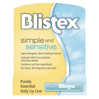 Blistex Simple and Sensitive Lippenbalsam, hypoallergen mit Kakaobutter & Sheabutter, ohne Geschmack oder Duft, 0,15 oz (12er-Pack)