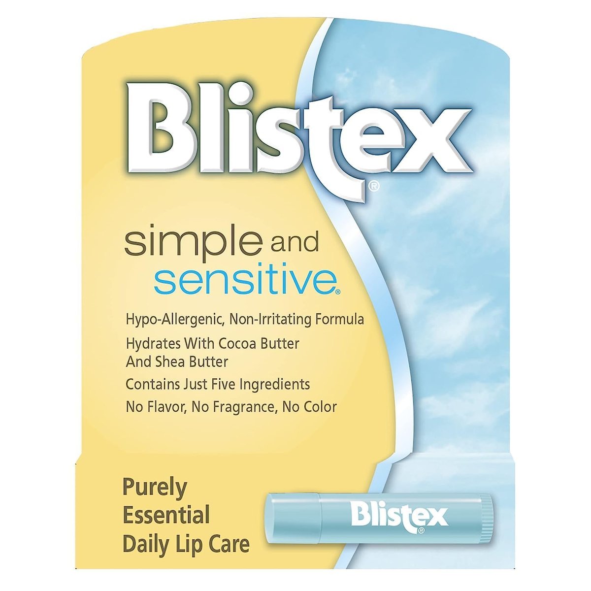 Blistex Simple and Sensitive Lippenbalsam, hypoallergen mit Kakaobutter & Sheabutter, ohne Geschmack oder Duft, 0,15 oz (12er-Pack)