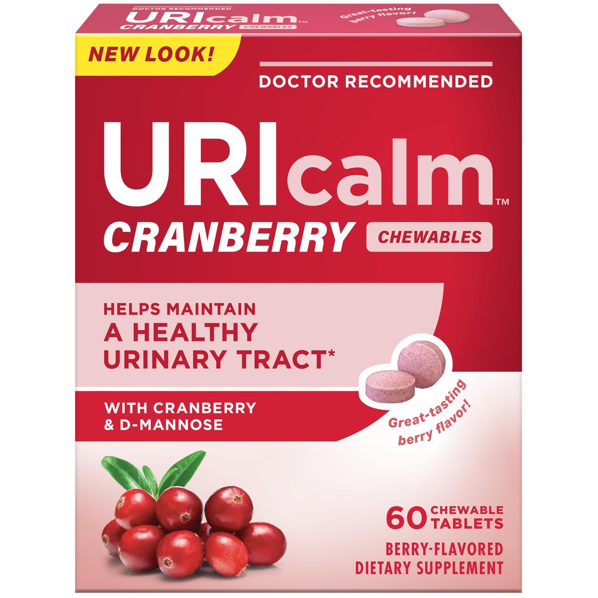 Uricalm Cranberry Kaubare Tabletten mit D-Mannose, tägliches Nahrungsergänzungsmittel, Beere, 60 Stück