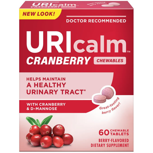 Uricalm Cranberry Kaubare Tabletten mit D-Mannose, tägliches Nahrungsergänzungsmittel, Beere, 60 Stück