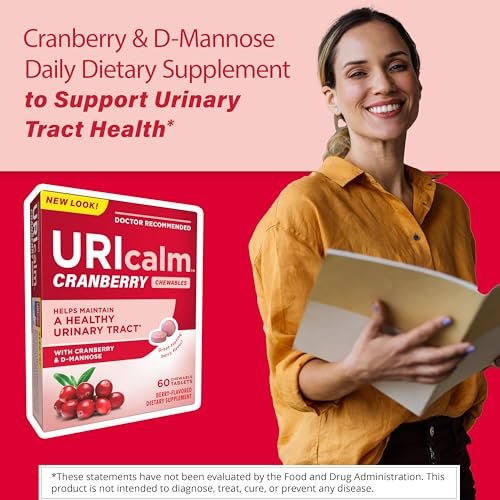 Uricalm Cranberry Kaubare Tabletten mit D-Mannose, tägliches Nahrungsergänzungsmittel, Beere, 60 Stück