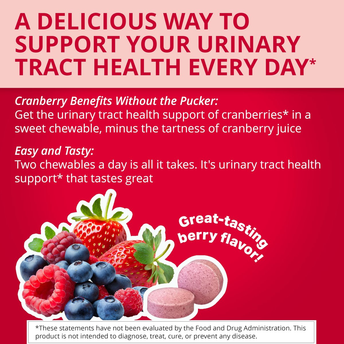 Uricalm Cranberry Kaubare Tabletten mit D-Mannose, tägliches Nahrungsergänzungsmittel, Beere, 60 Stück