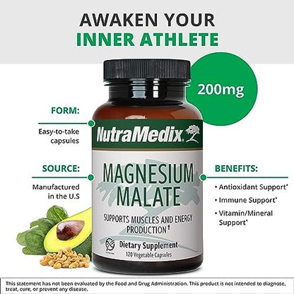 NutraMedix Magnesium Malat Energiepräparat – Bioverfügbares Magnesium für Schlaf, Immunsystem & Gelenkgesundheit – Vegan, Non-GMO & Glutenfrei (120 Kapseln)
