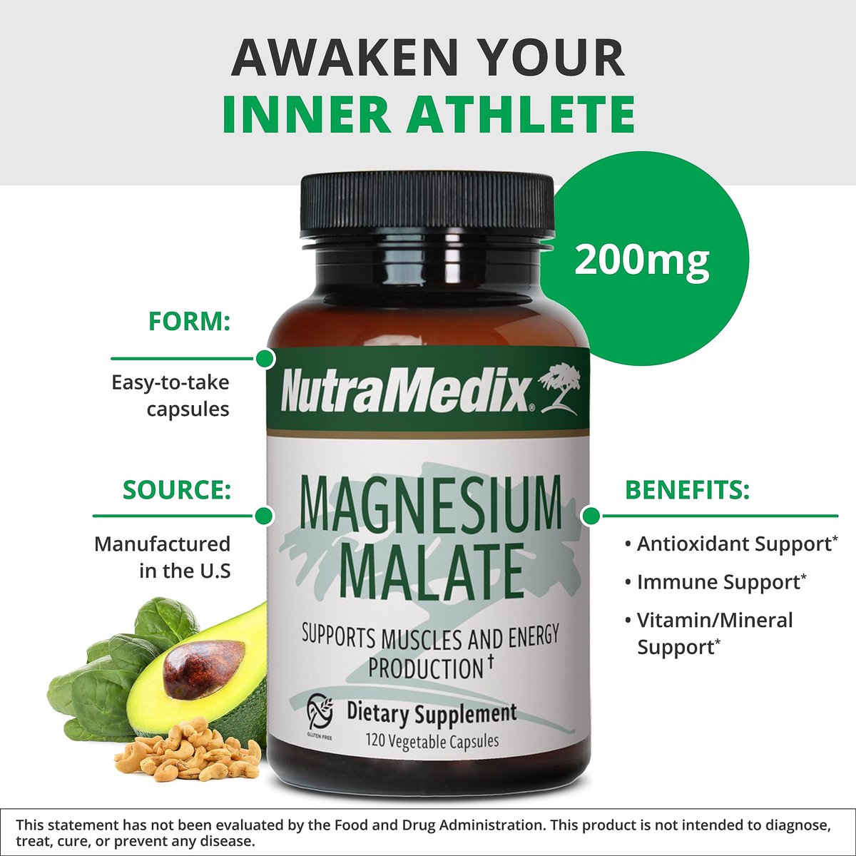 NutraMedix Magnesium Malat Energiepräparat – Bioverfügbares Magnesium für Schlaf, Immunsystem & Gelenkgesundheit – Vegan, Non-GMO & Glutenfrei (120 Kapseln)