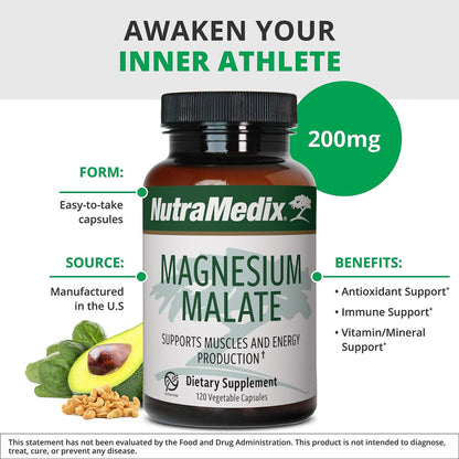 NutraMedix Magnesium Malat Energiepräparat – Bioverfügbares Magnesium für Schlaf, Immunsystem & Gelenkgesundheit – Vegan, Non-GMO & Glutenfrei (120 Kapseln)