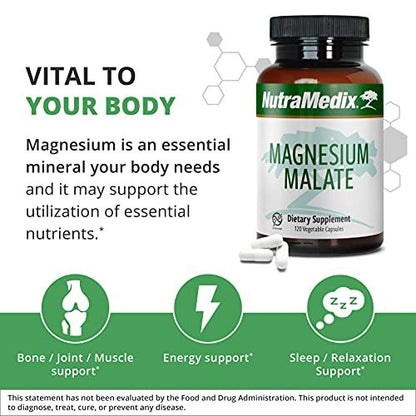 NutraMedix Magnesium Malat Energiepräparat – Bioverfügbares Magnesium für Schlaf, Immunsystem & Gelenkgesundheit – Vegan, Non-GMO & Glutenfrei (120 Kapseln)