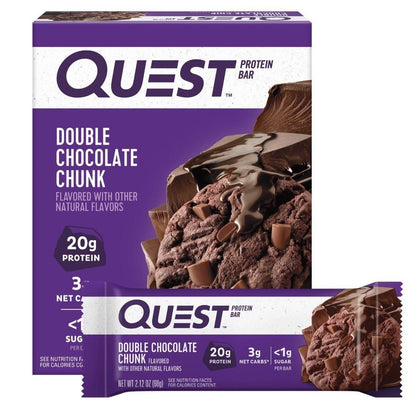 Quest Nutrition Doppel-Schokoladenstückchen Proteinriegel, 20 g Protein, 1 g Zucker, 4 g Netto-Kohlenhydrate, glutenfrei, keto-freundlich, 4er-Pack