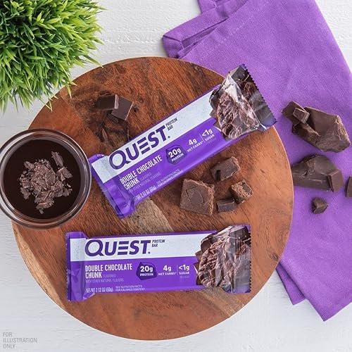Quest Nutrition Doppel-Schokoladenstückchen Proteinriegel, 20 g Protein, 1 g Zucker, 4 g Netto-Kohlenhydrate, glutenfrei, keto-freundlich, 4er-Pack