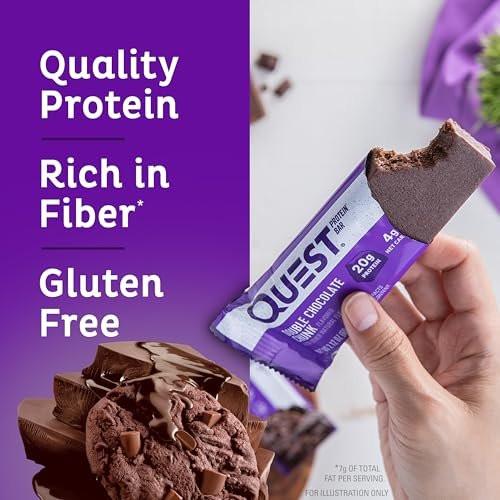 Quest Nutrition Doppel-Schokoladenstückchen Proteinriegel, 20 g Protein, 1 g Zucker, 4 g Netto-Kohlenhydrate, glutenfrei, keto-freundlich, 4er-Pack