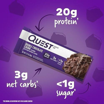 Quest Nutrition Doppel-Schokoladenstückchen Proteinriegel, 20 g Protein, 1 g Zucker, 4 g Netto-Kohlenhydrate, glutenfrei, keto-freundlich, 4er-Pack