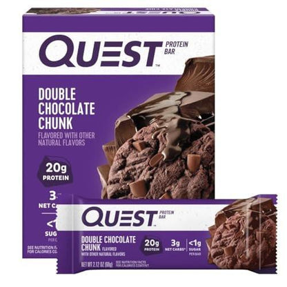 Quest Nutrition Doppel-Schokoladenstückchen Proteinriegel, 20 g Protein, 1 g Zucker, 4 g Netto-Kohlenhydrate, glutenfrei, keto-freundlich, 4er-Pack