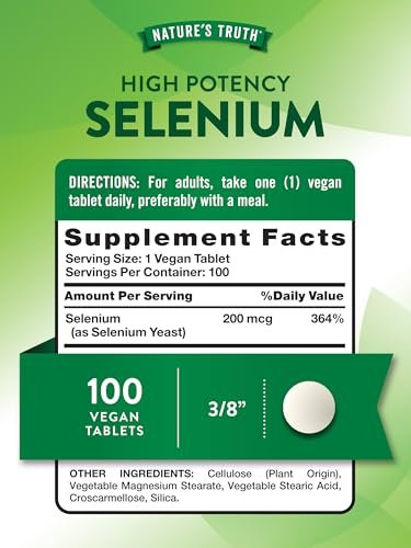 Nature's Truth Selen 200 mcg – Hochdosiertes Mineralstoff-Präparat, vegan, non-GMO & glutenfrei (100 Tabletten)