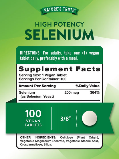 Nature's Truth Selen 200 mcg – Hochdosiertes Mineralstoff-Präparat, vegan, non-GMO & glutenfrei (100 Tabletten)