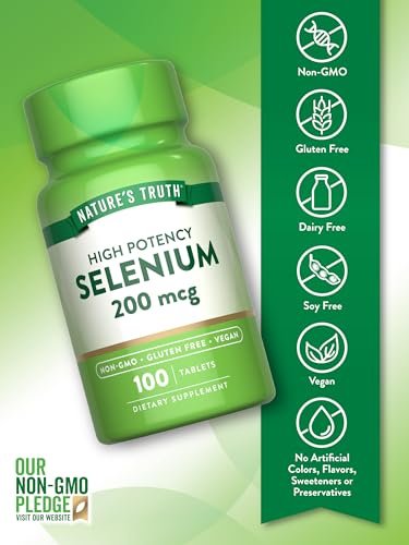 Nature's Truth Selen 200 mcg – Hochdosiertes Mineralstoff-Präparat, vegan, non-GMO & glutenfrei (100 Tabletten)