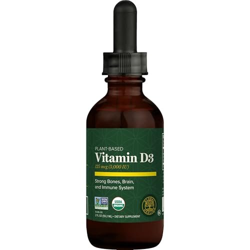 Global Healing Organic Vitamin D3 5000 IE - Vegane Vitamin D Tropfen für Immunsystem & Knochenstärke - Reine D3 5000 IE, 60 ml