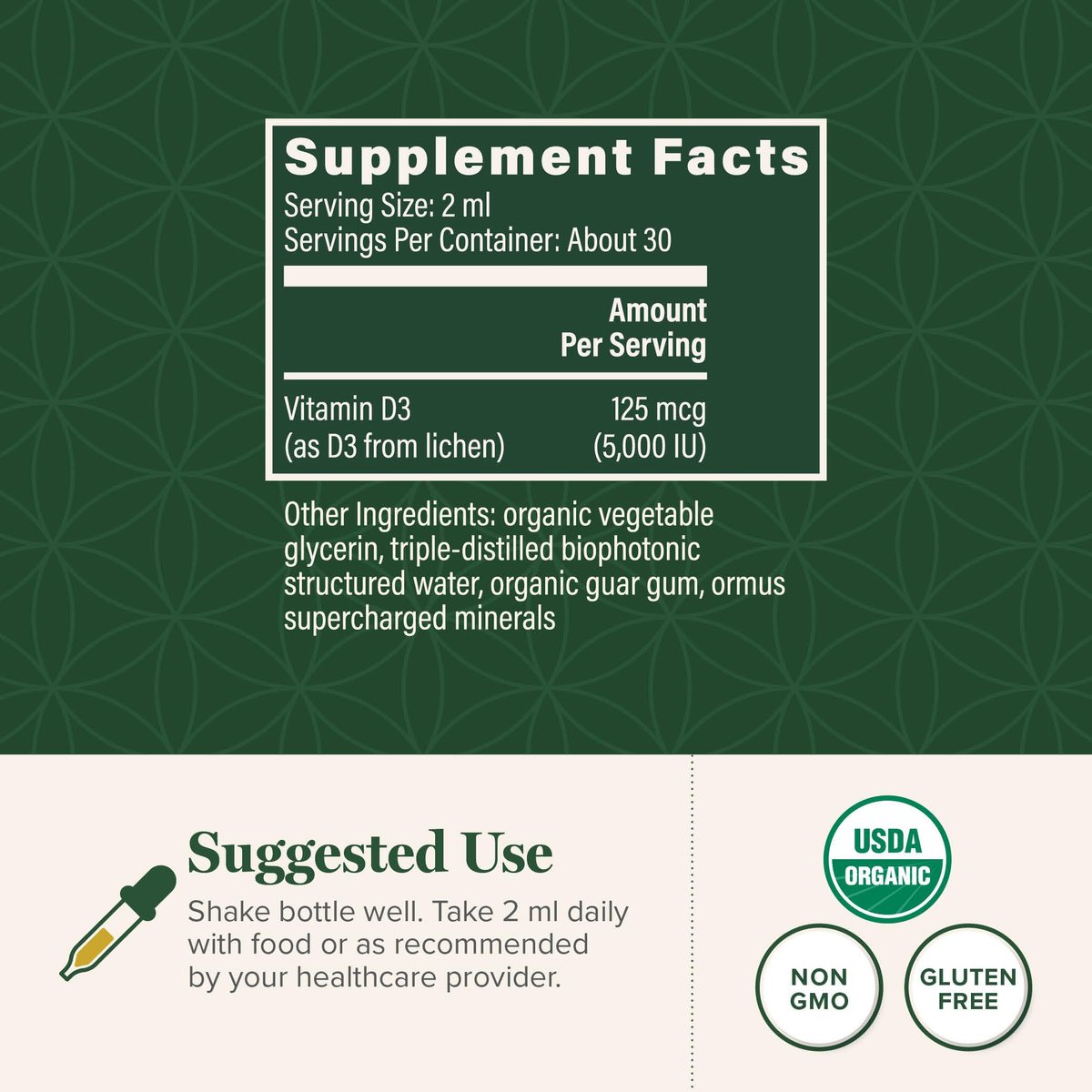 Global Healing Organic Vitamin D3 5000 IE - Vegane Vitamin D Tropfen für Immunsystem & Knochenstärke - Reine D3 5000 IE, 60 ml