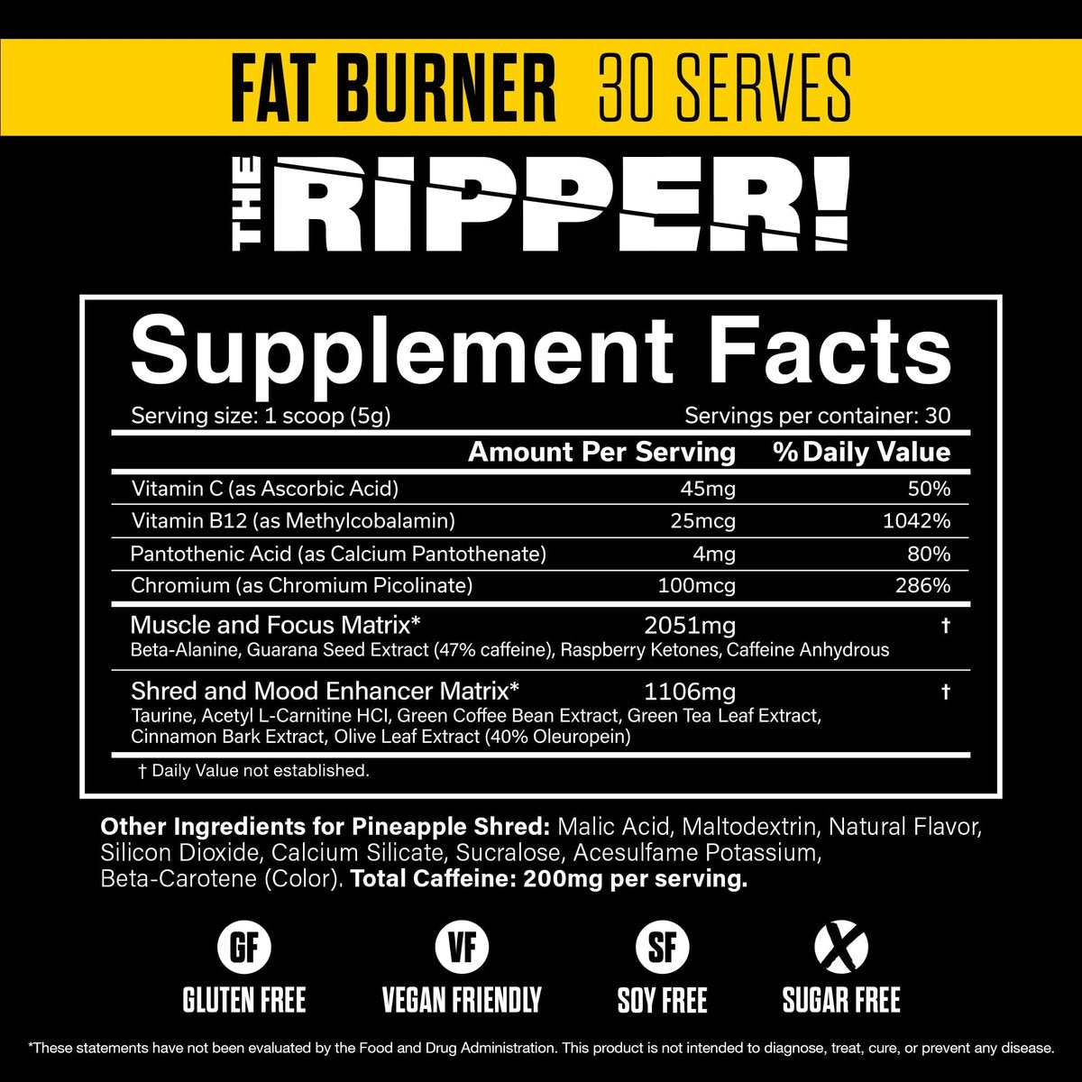 JNX SPORTS The Ripper! Fatburner Pre Workout für Männer & Frauen – Thermogenes Fettverbrennungspulver & Appetitzügler, steigert Energie & Ausdauer – Ananas Shred, 30 Portionen