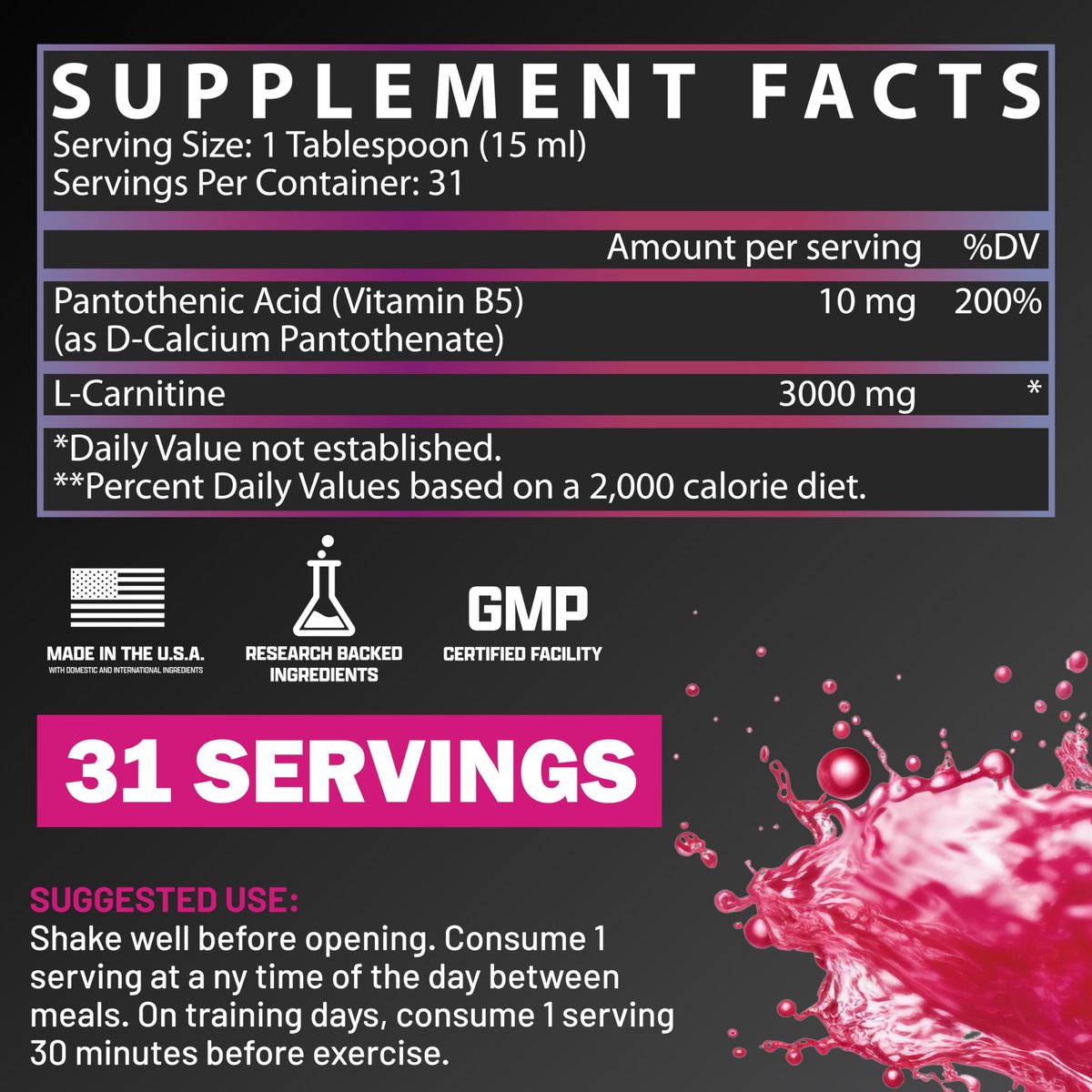 Nutrex Research L-Carnitin 3000 (31 Portionen, Berry Blast) – Flüssige Shots ohne Stimulanzien, unterstützt die Muskelregeneration für Männer und Frauen
