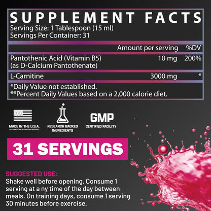 Nutrex Research L-Carnitin 3000 (31 Portionen, Berry Blast) – Flüssige Shots ohne Stimulanzien, unterstützt die Muskelregeneration für Männer und Frauen