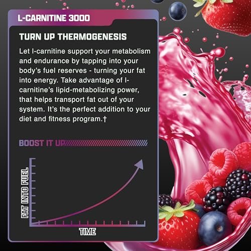Nutrex Research L-Carnitin 3000 (31 Portionen, Berry Blast) – Flüssige Shots ohne Stimulanzien, unterstützt die Muskelregeneration für Männer und Frauen
