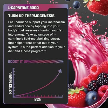 Nutrex Research L-Carnitin 3000 (31 Portionen, Berry Blast) – Flüssige Shots ohne Stimulanzien, unterstützt die Muskelregeneration für Männer und Frauen
