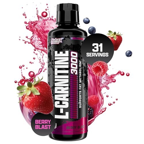 Nutrex Research L-Carnitin 3000 (31 Portionen, Berry Blast) – Flüssige Shots ohne Stimulanzien, unterstützt die Muskelregeneration für Männer und Frauen