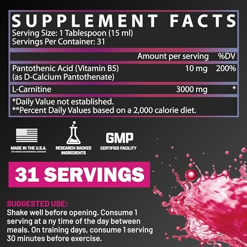 Nutrex Research L-Carnitin 3000 (31 Portionen, Berry Blast) – Flüssige Shots ohne Stimulanzien, unterstützt die Muskelregeneration für Männer und Frauen