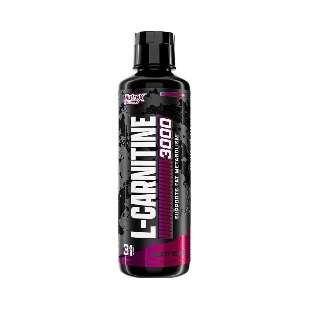 Nutrex Research L-Carnitin 3000 (31 Portionen, Berry Blast) – Flüssige Shots ohne Stimulanzien, unterstützt die Muskelregeneration für Männer und Frauen