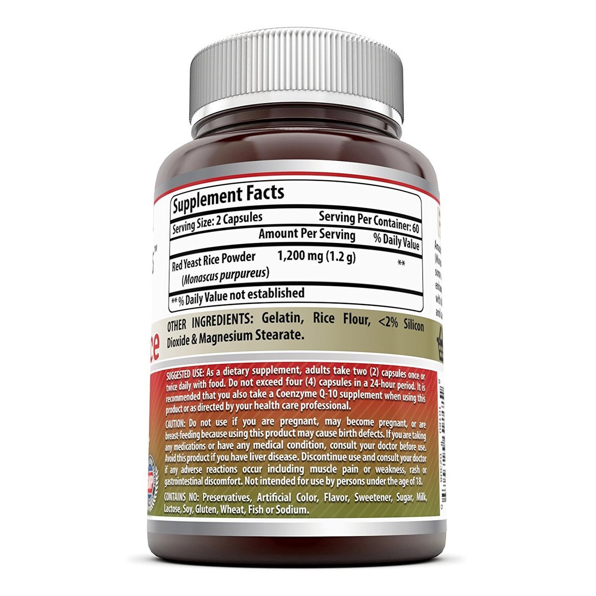 Amazing Formulas Rotschimmelreis 1200 mg pro Portion – 120 Kapseln, Non-GMO, glutenfrei, hergestellt in den USA