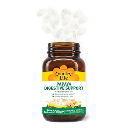 Country Life, Papaya-Verdauungsunterstützung, Tägliche Enzyme zur Förderung der Verdauungsgesundheit und Nährstoffaufnahme, 200 Tabletten