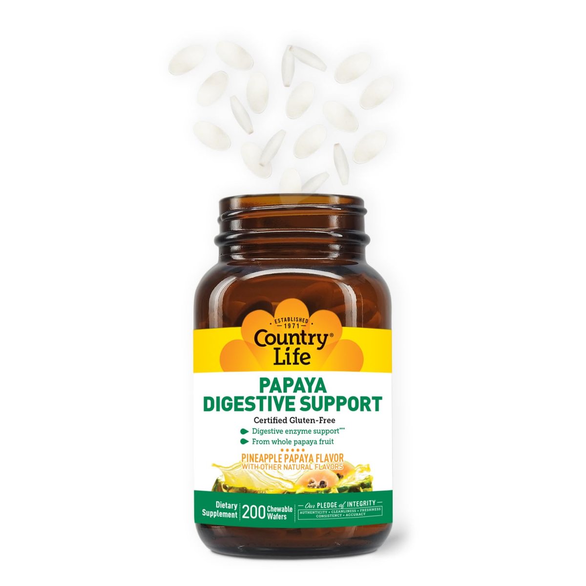 Country Life, Papaya-Verdauungsunterstützung, Tägliche Enzyme zur Förderung der Verdauungsgesundheit und Nährstoffaufnahme, 200 Tabletten