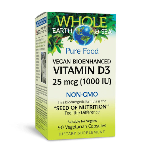 Natural Factors Whole Earth & Sea Vitamin D3 – Vegane Nahrungsergänzung für starke Knochen & Gelenke, unterstützt Calcium-Aufnahme, Non-GMO, 90 Kapseln