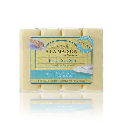 A LA MAISON Fresh Sea Salt Seife 4er-Pack, 14 Unzen – Handgefertigte Naturseife für frische, saubere Haut