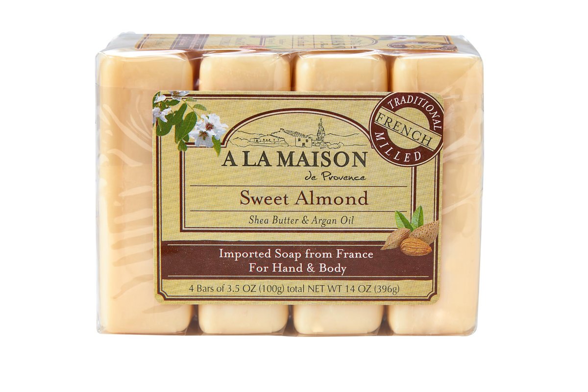 A LA MAISON süße Mandel Seifenbar - Triple French Milled natürliche feuchtigkeitsspendende Handseife (4 Stück à 3,5 oz)