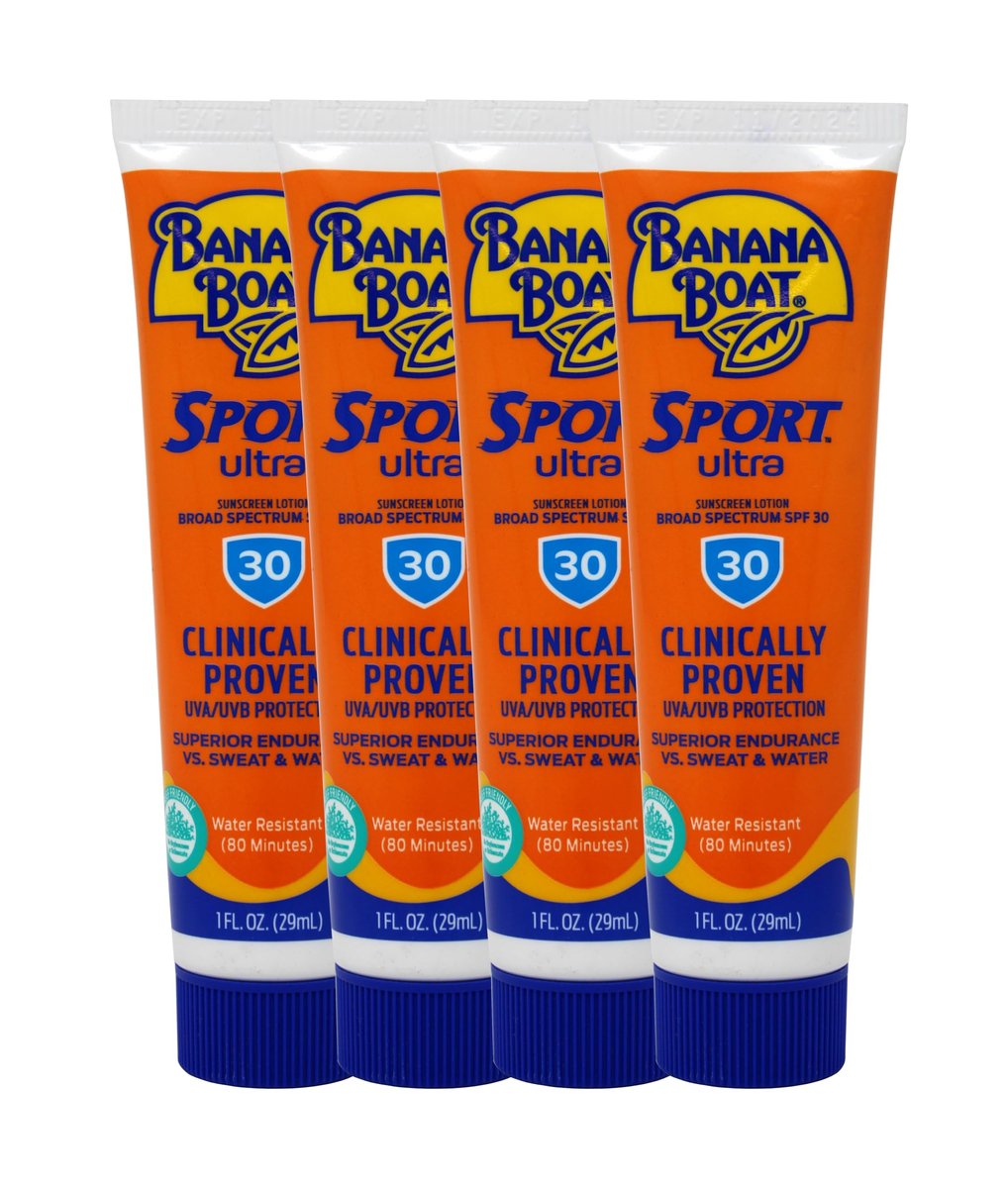 Banana Boat Sport Performance Sonnencreme Lotion, LSF 30, 1 oz (29 g) (4er-Pack)