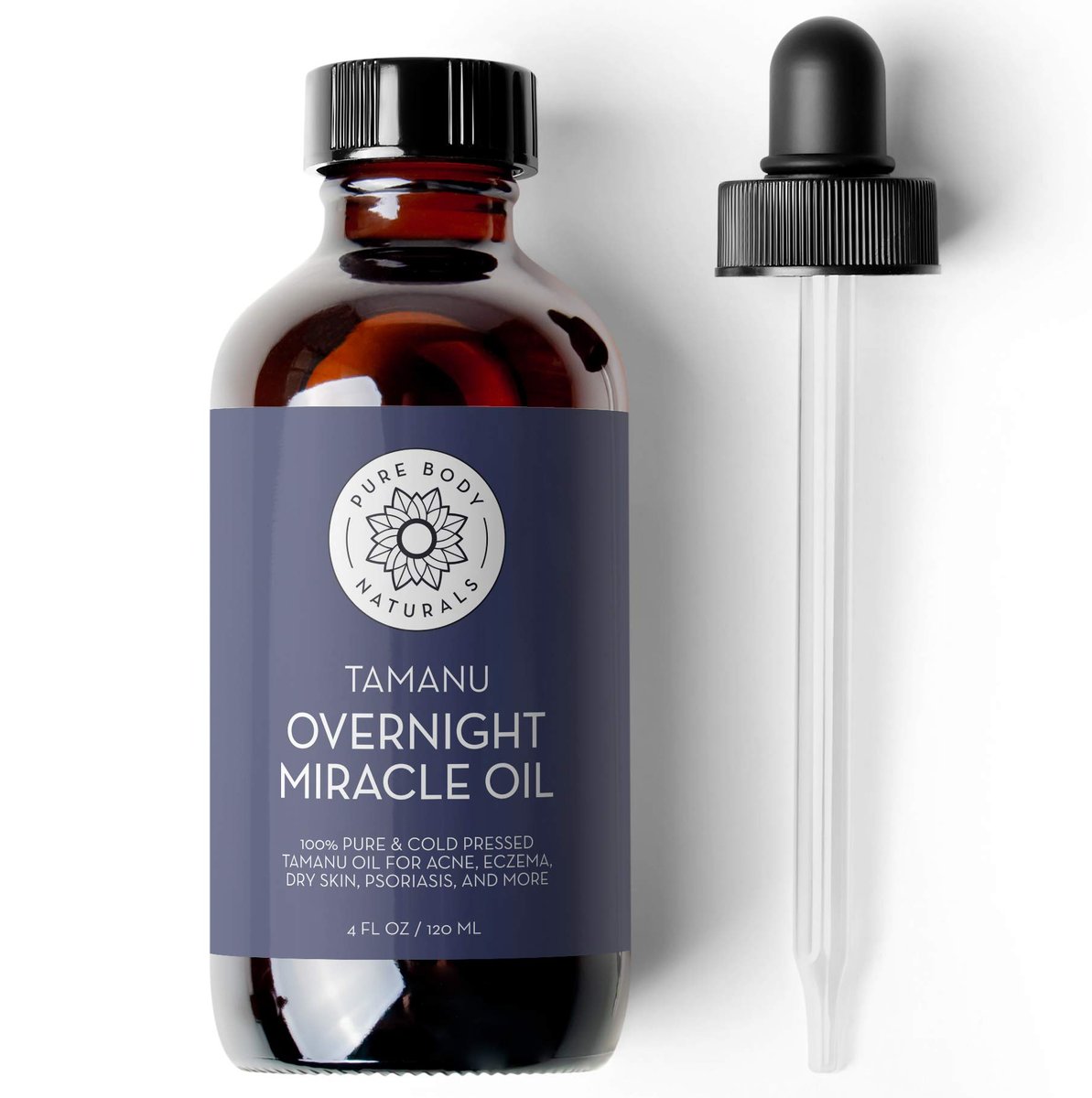 Pure Body Naturals Kaltgepresstes Tamanu-Öl, 118 ml – Beruhigt gereizte Haut, spendet Feuchtigkeit bei trockener, schuppiger Haut