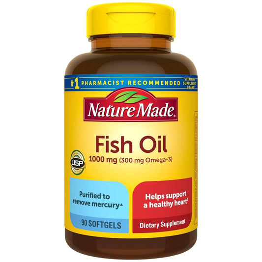 Nature Made Fischöl Omega 3 Nahrungsergänzungsmittel, 1000 mg Weichkapseln, Omega 3 Fischöl für gesunde Herzunterstützung, 90 Weichkapseln, 45-Tage-Versorgung