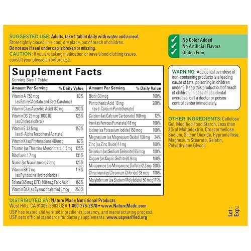 Nature Made Multivitamin Tabletten mit Eisen – Tägliche Nährstoffunterstützung für Männer und Frauen, 130 Tabletten, 130-Tage-Vorrat