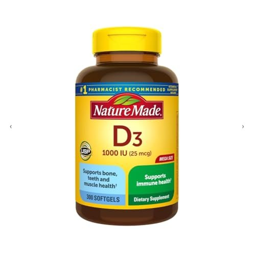 Vitamin D3 1000 IE (25 µg) – 300 Softgels – Unterstützt Immunsystem, Knochen & Zähne und Muskelfunktion – 125 % des Tagesbedarfs
