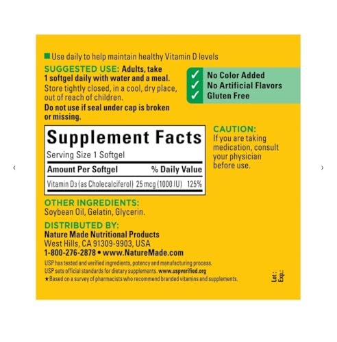 Vitamin D3 1000 IE (25 µg) – 300 Softgels – Unterstützt Immunsystem, Knochen & Zähne und Muskelfunktion – 125 % des Tagesbedarfs