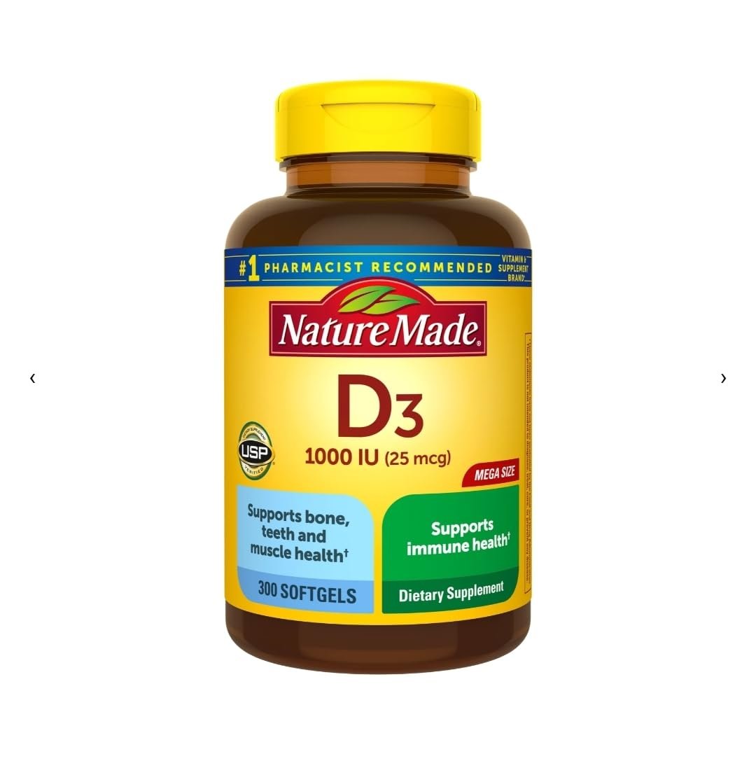 Vitamin D3 1000 IE (25 µg) – 300 Softgels – Unterstützt Immunsystem, Knochen & Zähne und Muskelfunktion – 125 % des Tagesbedarfs