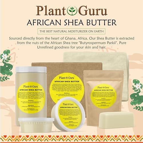 Plant Guru Rohe afrikanische Sheabutter 16 oz – 100% rein, natürlich, unraffiniert, Elfenbein – Ideale Feuchtigkeitscreme für trockene Haut, Körper, Gesicht und Haarwachstum – Perfekt für DIY Seifen- und Lippenbalsamherstellung