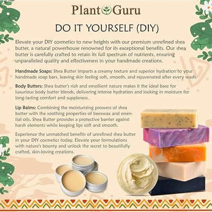 Plant Guru Rohe afrikanische Sheabutter 16 oz – 100% rein, natürlich, unraffiniert, Elfenbein – Ideale Feuchtigkeitscreme für trockene Haut, Körper, Gesicht und Haarwachstum – Perfekt für DIY Seifen- und Lippenbalsamherstellung