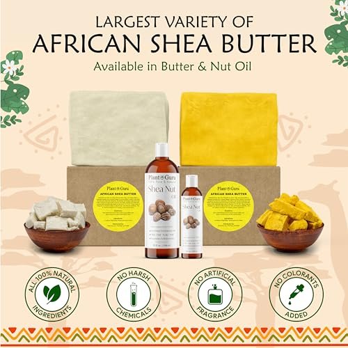 Plant Guru Rohe afrikanische Sheabutter 16 oz – 100% rein, natürlich, unraffiniert, Elfenbein – Ideale Feuchtigkeitscreme für trockene Haut, Körper, Gesicht und Haarwachstum – Perfekt für DIY Seifen- und Lippenbalsamherstellung