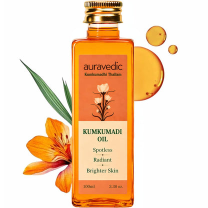 Auravedic Kumkumadi Öl – Reines Safranöl für strahlende Haut | Ayurvedisches Gesichtsöl für müde, trockene & matte Haut | Leichte, feuchtigkeitsspendende Formel für einen glatten Teint | 100 ml