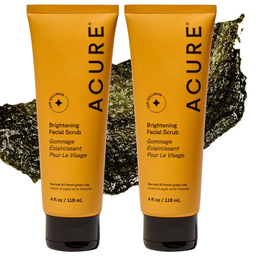 Acure Brightening Facial Scrub – Sanftes Peeling-Gesichtswasser für strahlende Haut, mit Meeresalgen & französischer grüner Tonerde, 4 fl oz (2er-Pack)