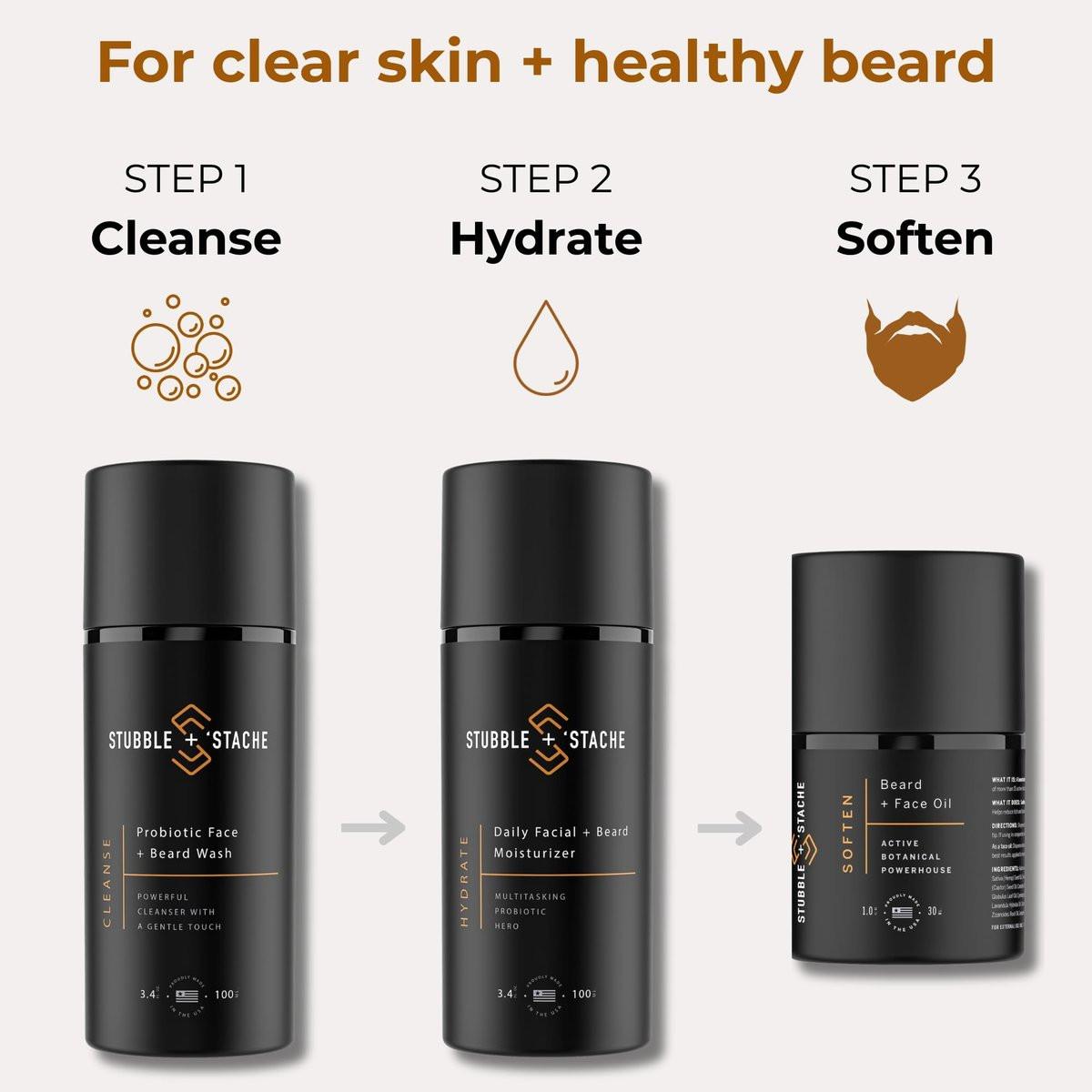 stubble & stache Gesichtsfeuchtigkeitscreme für Männer – Anti-Aging-Creme mit Niacinamid, Hyaluronsäure, Vitamin A – spendet Feuchtigkeit, macht Barthaar weich, 100 ml