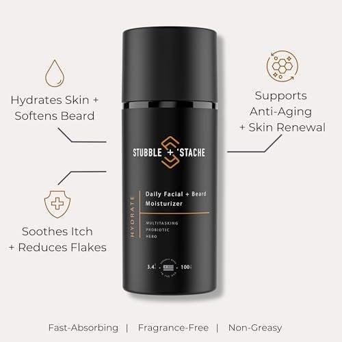 stubble & stache Gesichtsfeuchtigkeitscreme für Männer – Anti-Aging-Creme mit Niacinamid, Hyaluronsäure, Vitamin A – spendet Feuchtigkeit, macht Barthaar weich, 100 ml